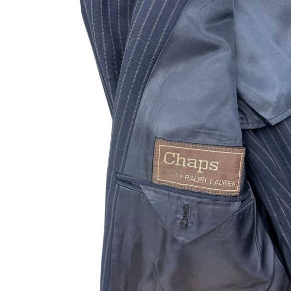 Chaps By Ralph Lauren Mens Blazer Suit Pinstripe Navy Notch Collar Vented Sz 44R - Picture 5 of 7